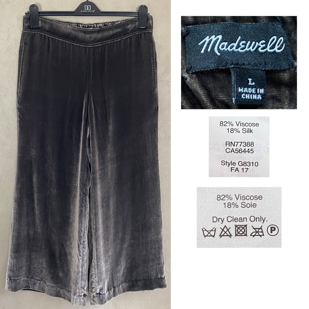 Madewell Velvet Cropped Wide-Leg Pants — Charcoal Gray